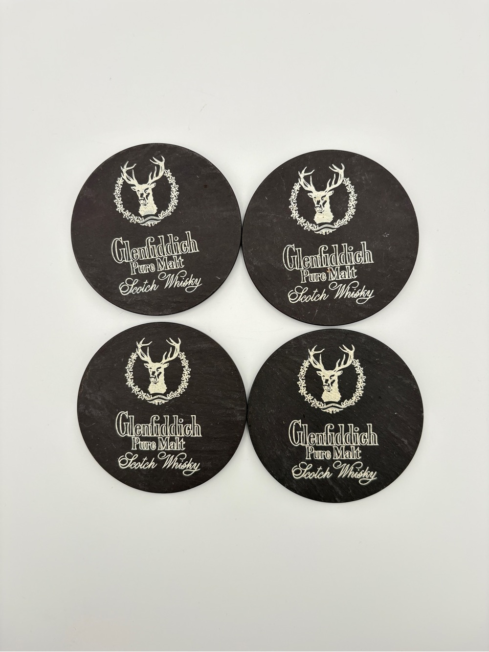 Set of 4 Glenfiddich Scotch Whiskey Natural Slate Coasters with Felt Bottoms